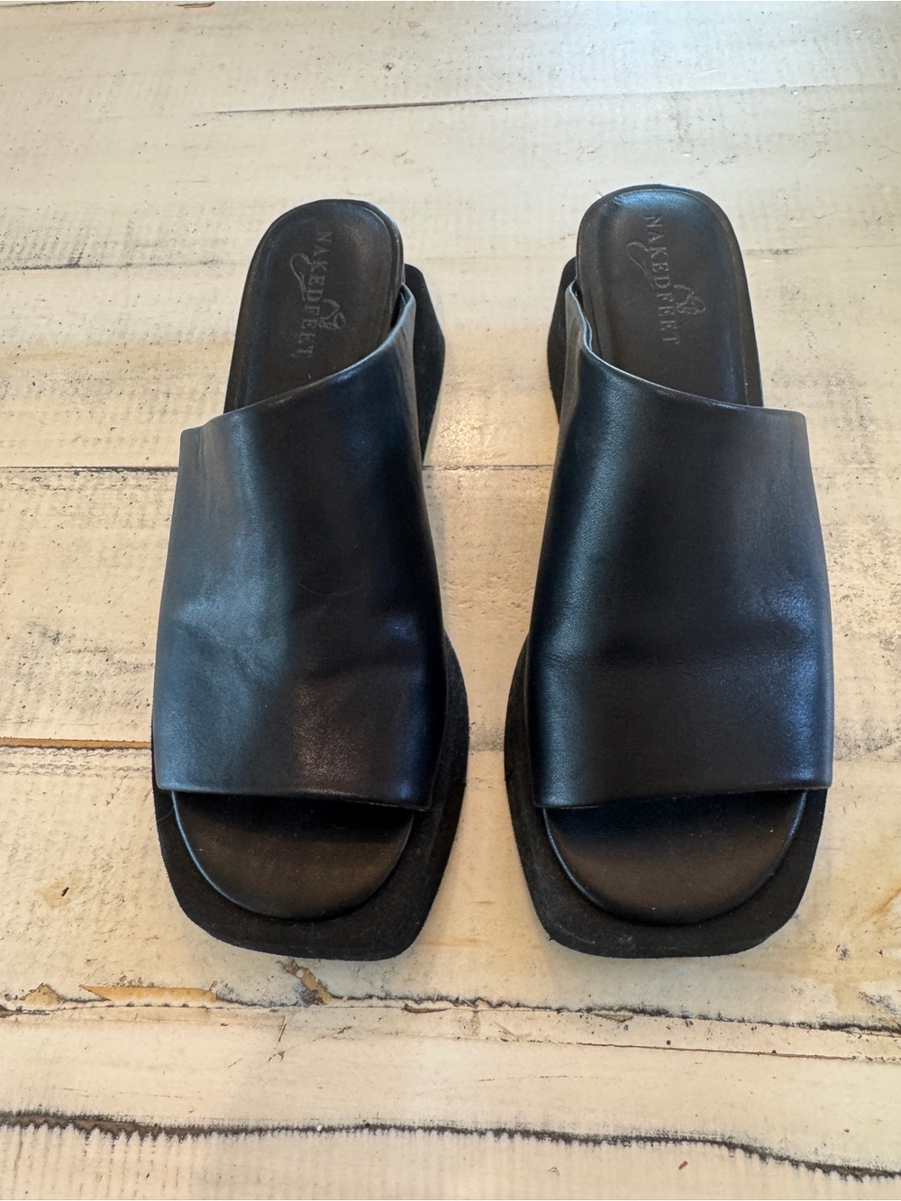 Naked Feet Black Leather Slide Sandals